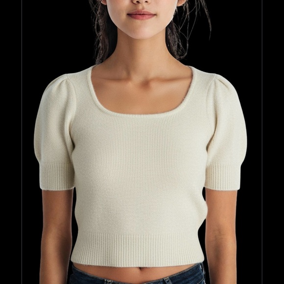 HAPPILY GREY Cream Cozy Cropped Short Sleeve Sweater Size XL - Picture 1 of 8